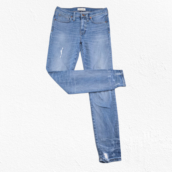 Madewell 9" High-Rise Light Wash Distressed Slimming Skinny Jeans Size 27 - Picture 1 of 13